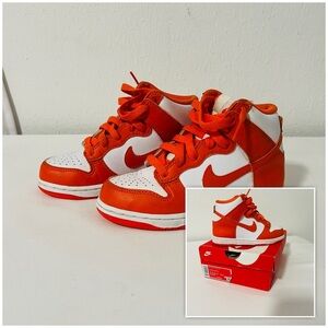 Nike Dunk High (PS) Retro 11.5C Og White/Orange Blaze-White Syracuse DD2314 100
